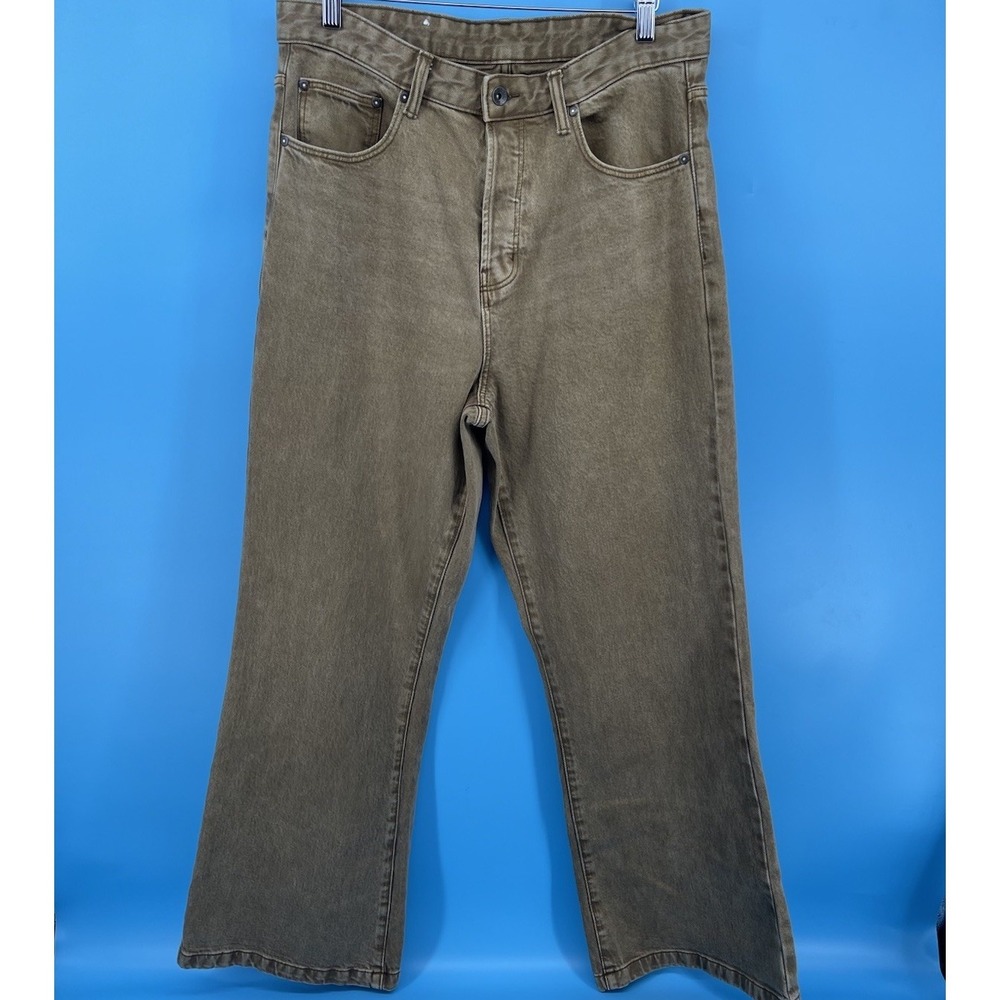 Zara Women's Wide Leg Jeans Olive Brown Washed Denim Size USA 31 EUR 40